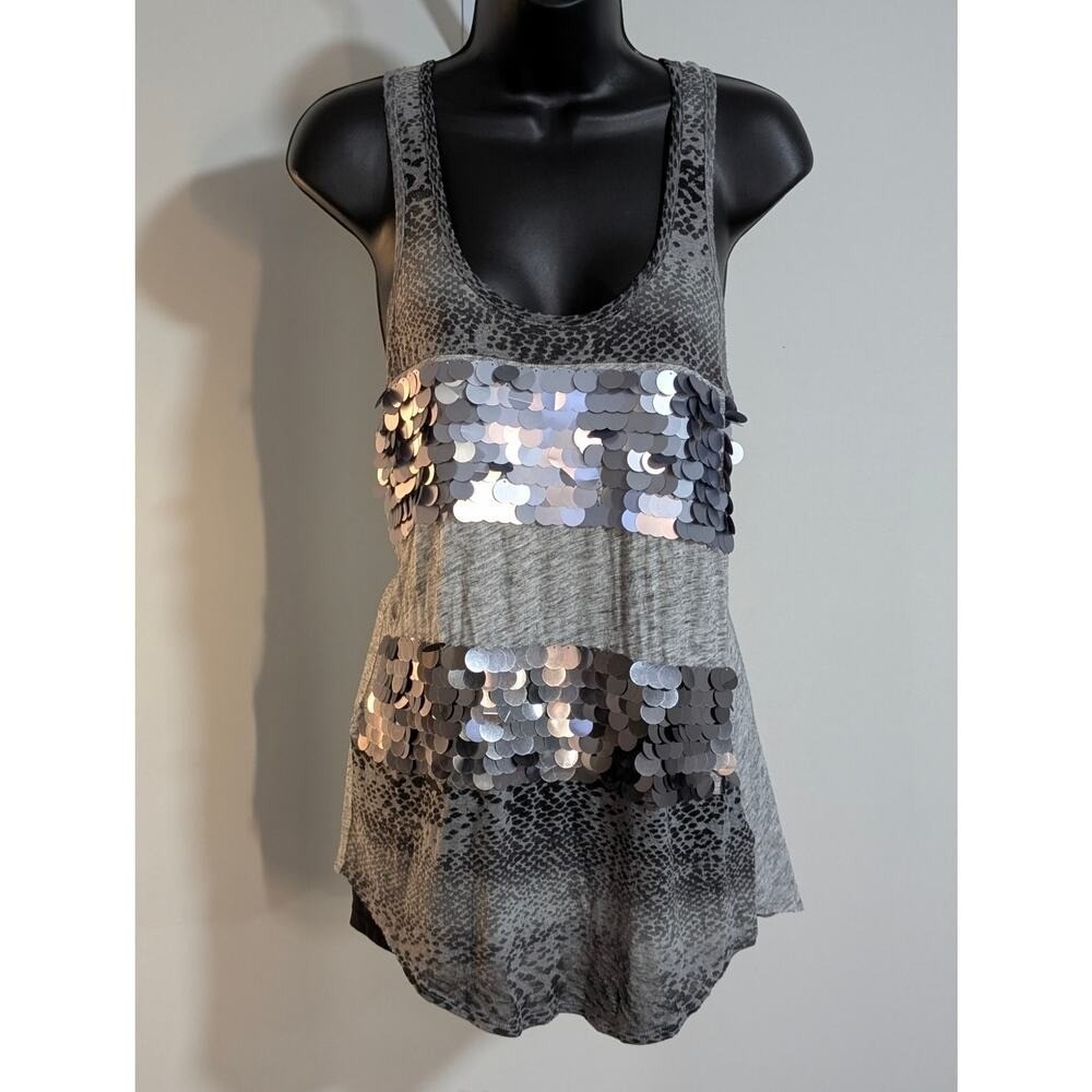 EXPRESS Sequin Embellished Racerback Long Tank Top Blouse Medium